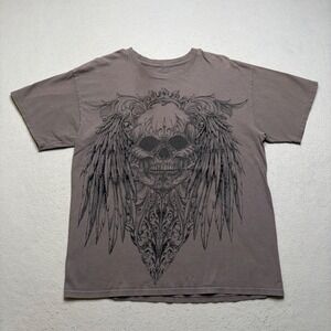 MMA Elite Graphic Tee Mens Large Gray Skull Wings Y2K Streetwear Shirt